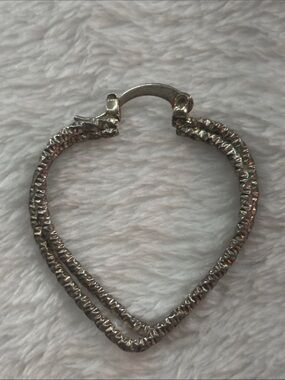 S925 stamped Silver-Tone Textured Heart Hoop Earrings - Women Jewelry